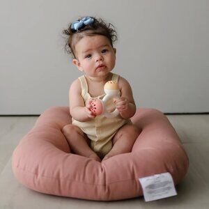 Two SnuggleMe Organic Infant Lounger Covers // gray + coral